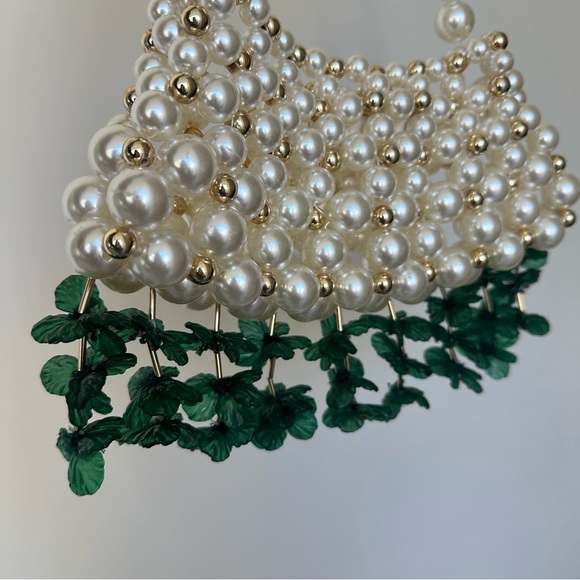 Pearl Beaded Handbag with Green Accents Tropical - Picture 2 of 6
